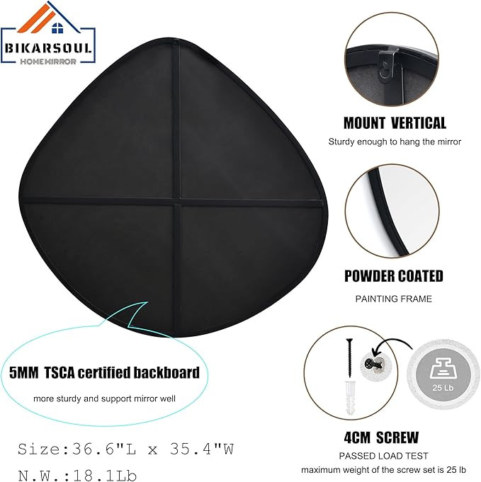 BIKARSOUL Irregular Wall Mirror Matel Matte Black Framed Wall Mirror for Living Room Bedroom Bath... | Amazon (US)