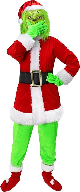 Green Big Monster Costume for Kids 6pcs Christmas Deluxe Furry Kids Santa Suit Green Outfit | Amazon (US)
