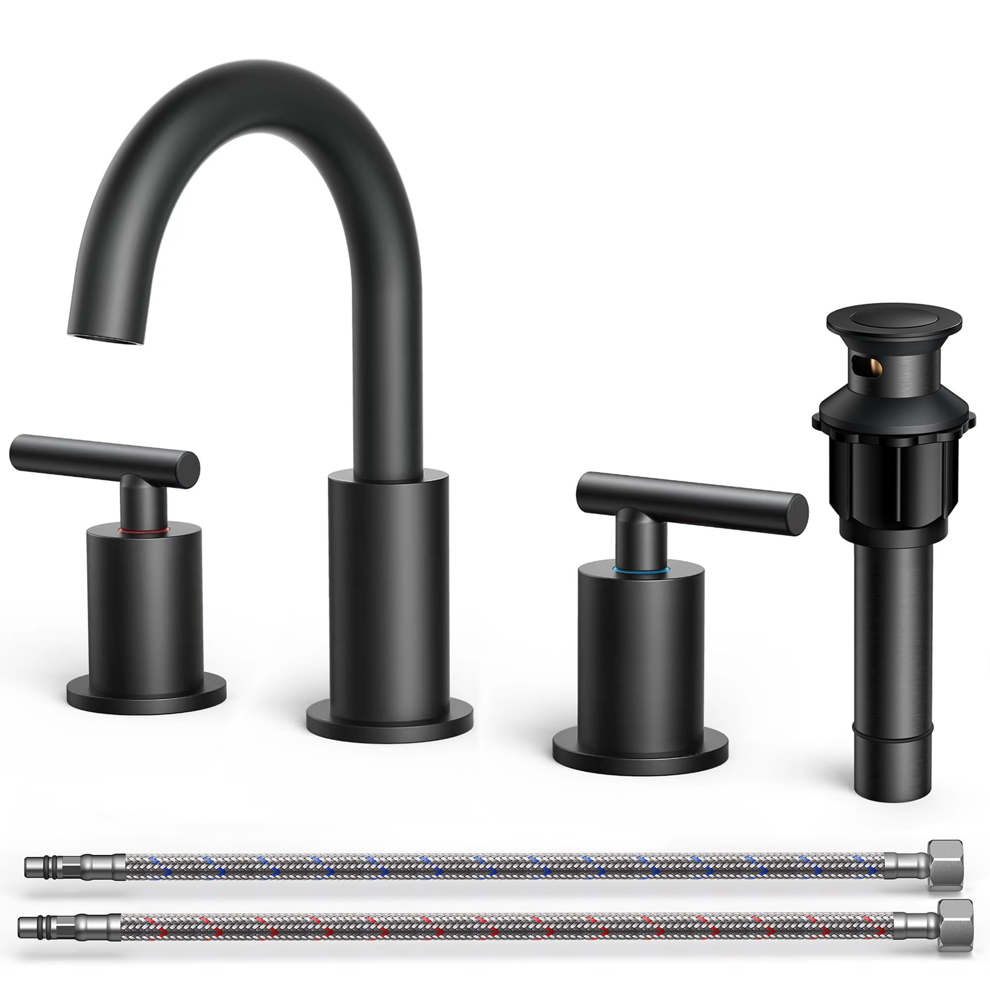 FORIOUS Black Bathroom Faucets 3 Hole, 2 Handle 8 Inch Widespread Matte Black Vanity Faucet 3 Hol... | Amazon (US)