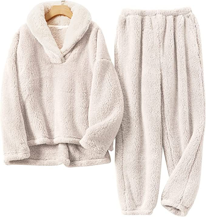 Rxozrxoz Women's Fluffy Pajamas Set Fleece Pullover Pants Loose Plush Sleepwear 2 Piece Fuzzy Lou... | Amazon (US)