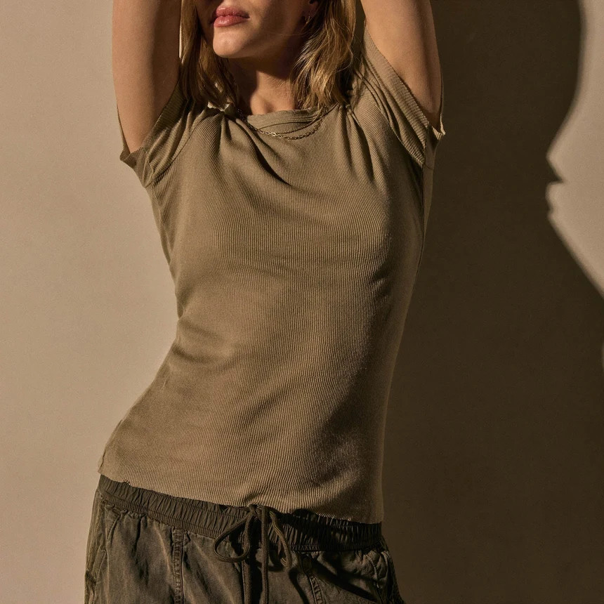 Cotton Cashmere Blend Ribbed Crew - Overcast | James Perse (US)