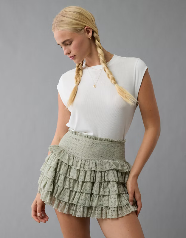 AE High-Waisted Ruffle Mini Skort | American Eagle Outfitters (US & CA)