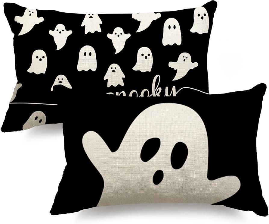 Halloween Pillow Cover 12x20 Set of 2 Ghost Halloween Lumbar Pillow Covers Decorations Outdoor Ha... | Amazon (US)