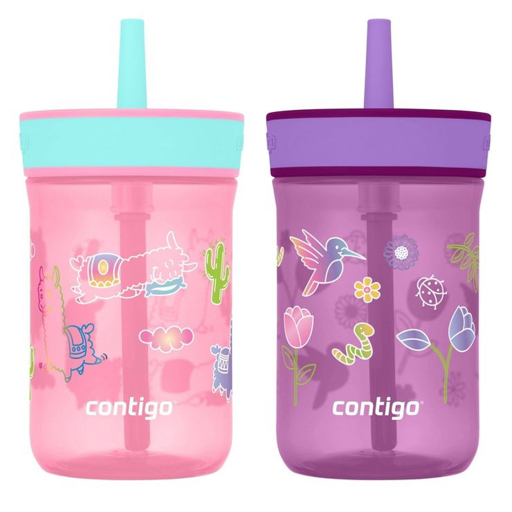 Contigo Kids' 2pk Leighton Tritan 14oz Tumbler Azalea Jade Vine with Llamas & Grape Amethyst with... | Target