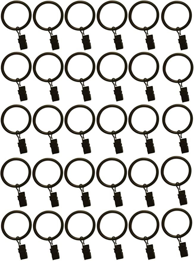 1.5-inch, Set of 30, Black - Metal Curtain Rings with Clips and Eyelets – TEJATAN (Also Known a... | Amazon (US)