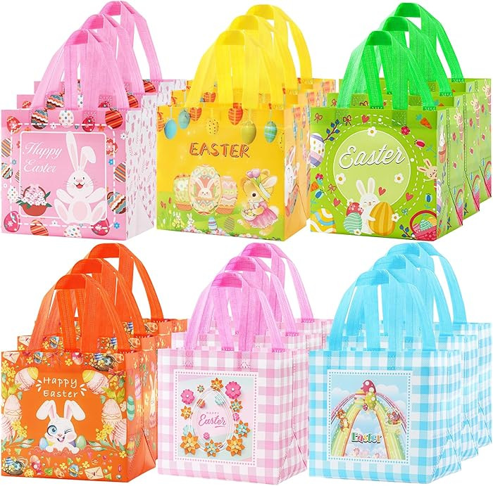 YANGTE 18Pack Easter Bags Non-Woven Easter Baskets Gift Bags with Handle for Kids Egg Hunt Game, ... | Amazon (US)
