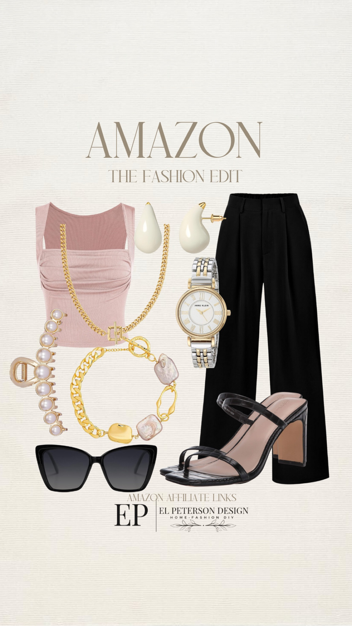 Trouser pants
Top
Watch
Earrings 
Heels
Sunglasses 
Watch
Hair clip

#LTKStyleTip