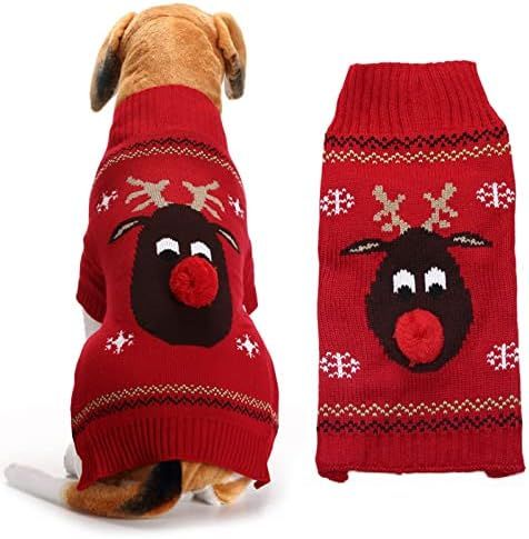 ABRRLO Pet Holiday Reindeer Ugly Christmas Dog Sweater,Red Black Pet Puppy Cat Winter Knitwear Wa... | Amazon (US)