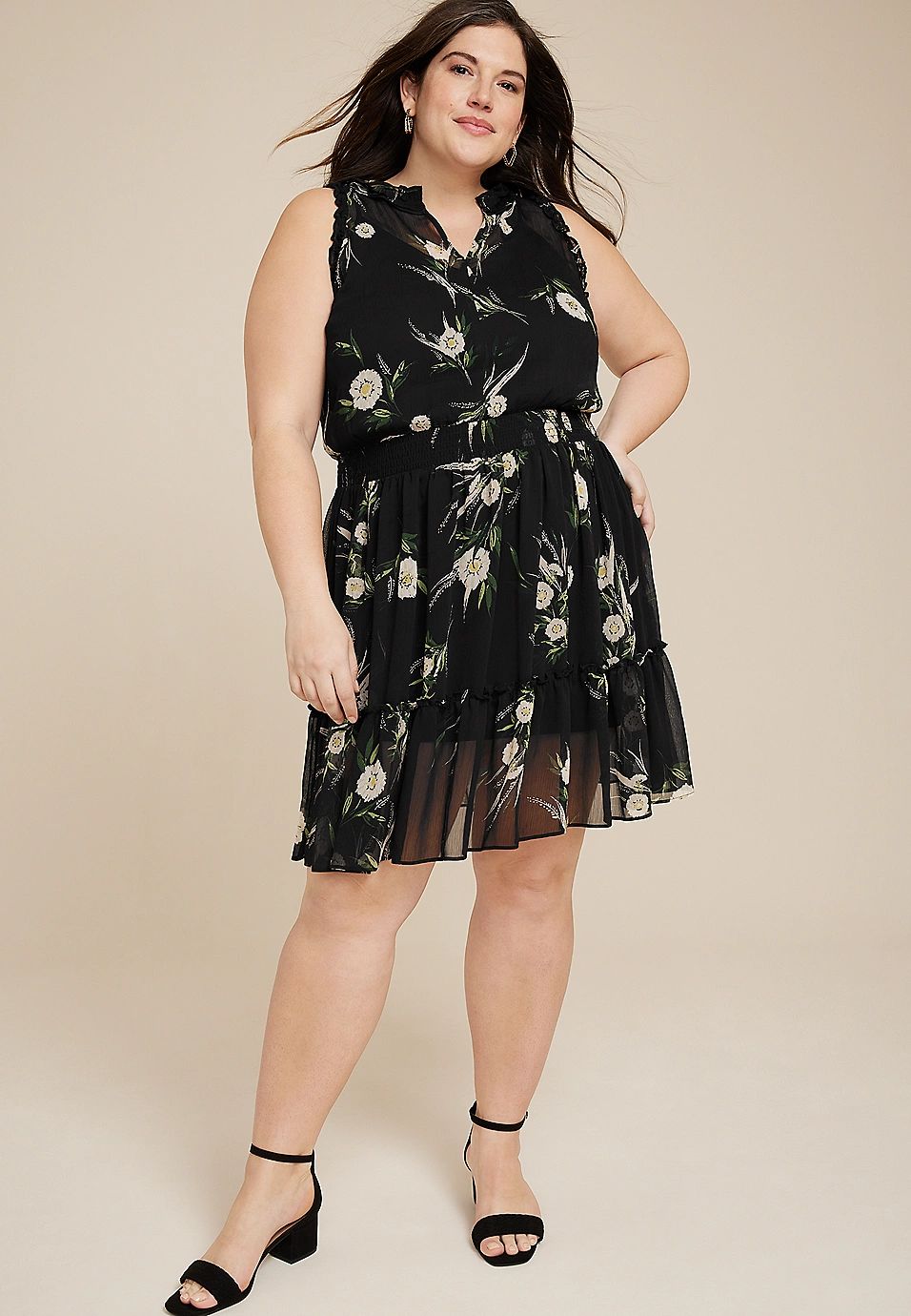 Plus Size Floral Ruffle Trim Skater Dress | Maurices