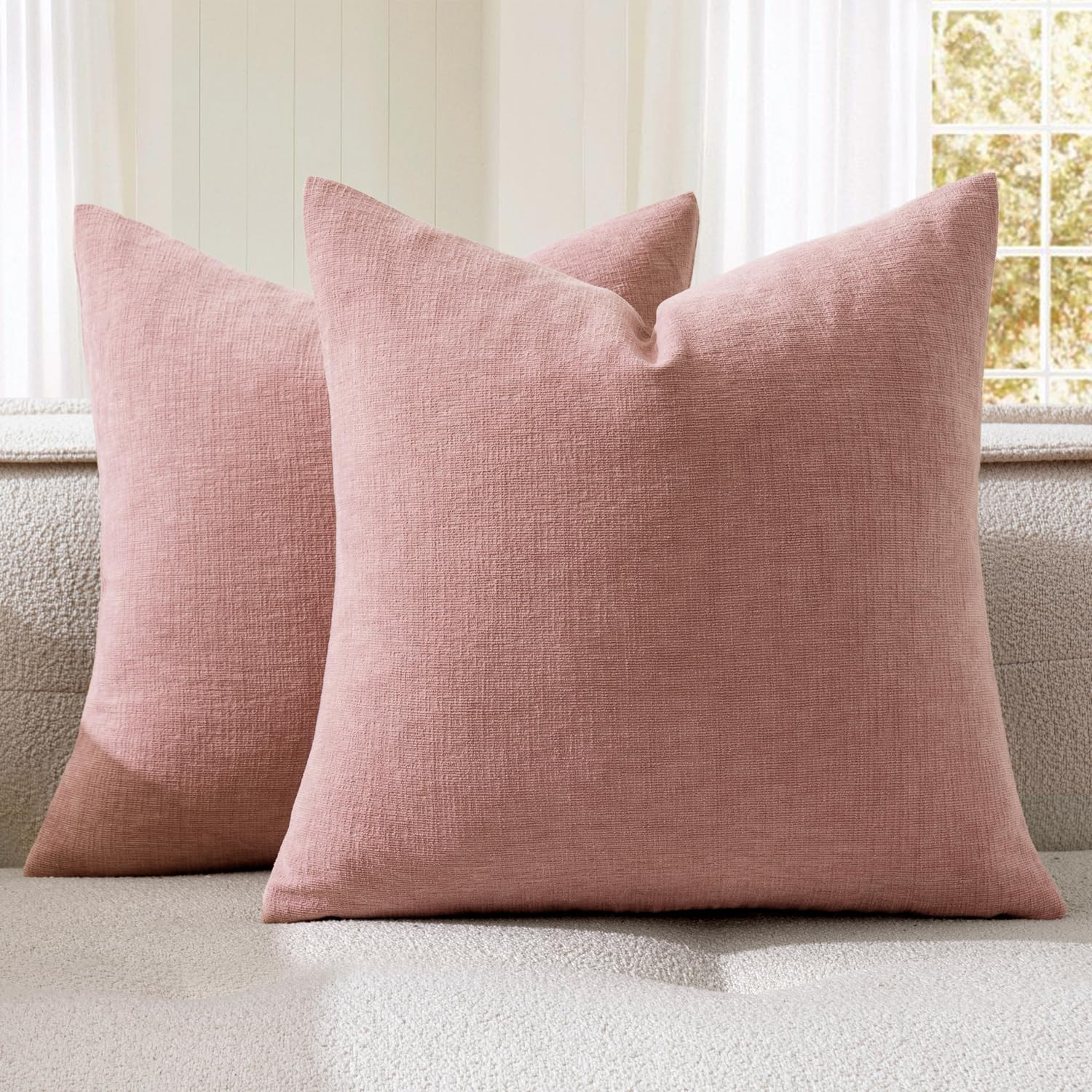 MIULEE Blush Pink Couch Pillow Covers 18x18 Inch, Set of 2 Soft Spring Decorative Square Throw Pi... | Amazon (US)