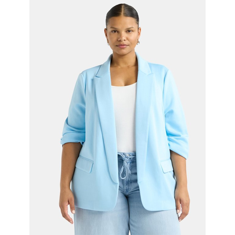 Scoop Women's and Women's Plus Relaxed Scuba Knit Stretch Blazer with Scrunch Sleeves, Sizes XS-4... | Walmart (US)
