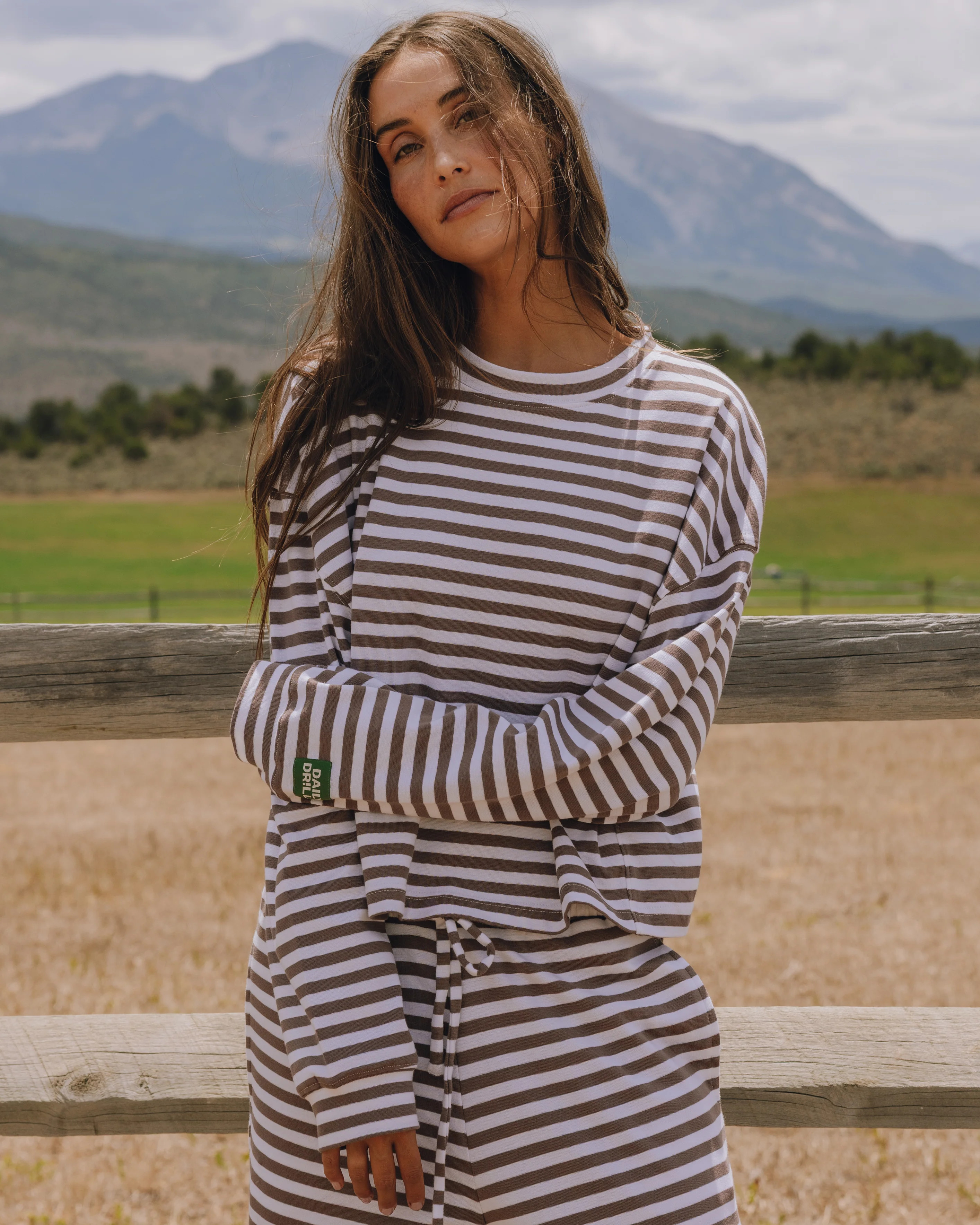 Striped Cotton Long Sleeve - Mocha + White Stripe | Daily Drills LLC