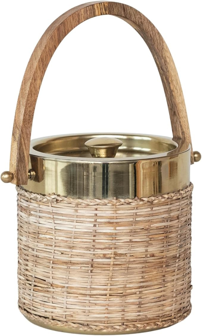 Creative Co-Op, Gold 3-Quart Boho-Chic Rattan and Steel Ice Bucket, Medium | Amazon (US)