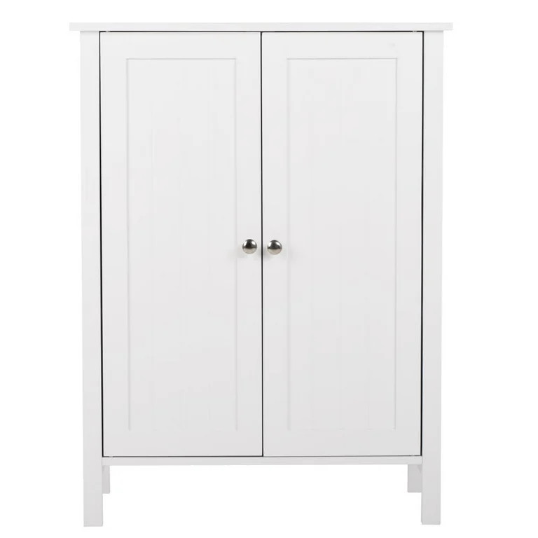 ZENY White Wooden 2 Door Bathroom Cabinet Storage with 3 Shelves Free Standing | Walmart (US)