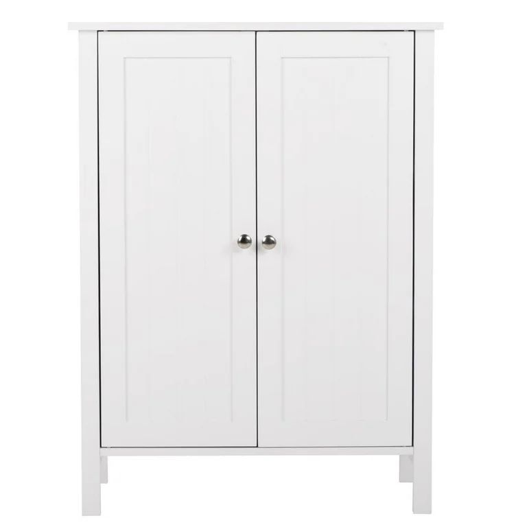 ZENY White Wooden 2 Door Bathroom Cabinet Storage with 3 Shelves Free Standing - Walmart.com | Walmart (US)