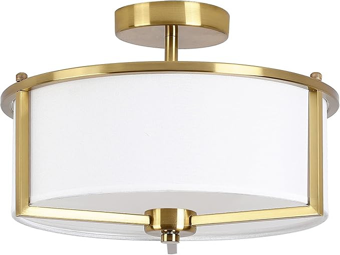 Bargeni Semi Flush Mount Ceiling Light,13-inch Drum Ceiling Light Fixture,Antique Brass Finish wi... | Amazon (US)