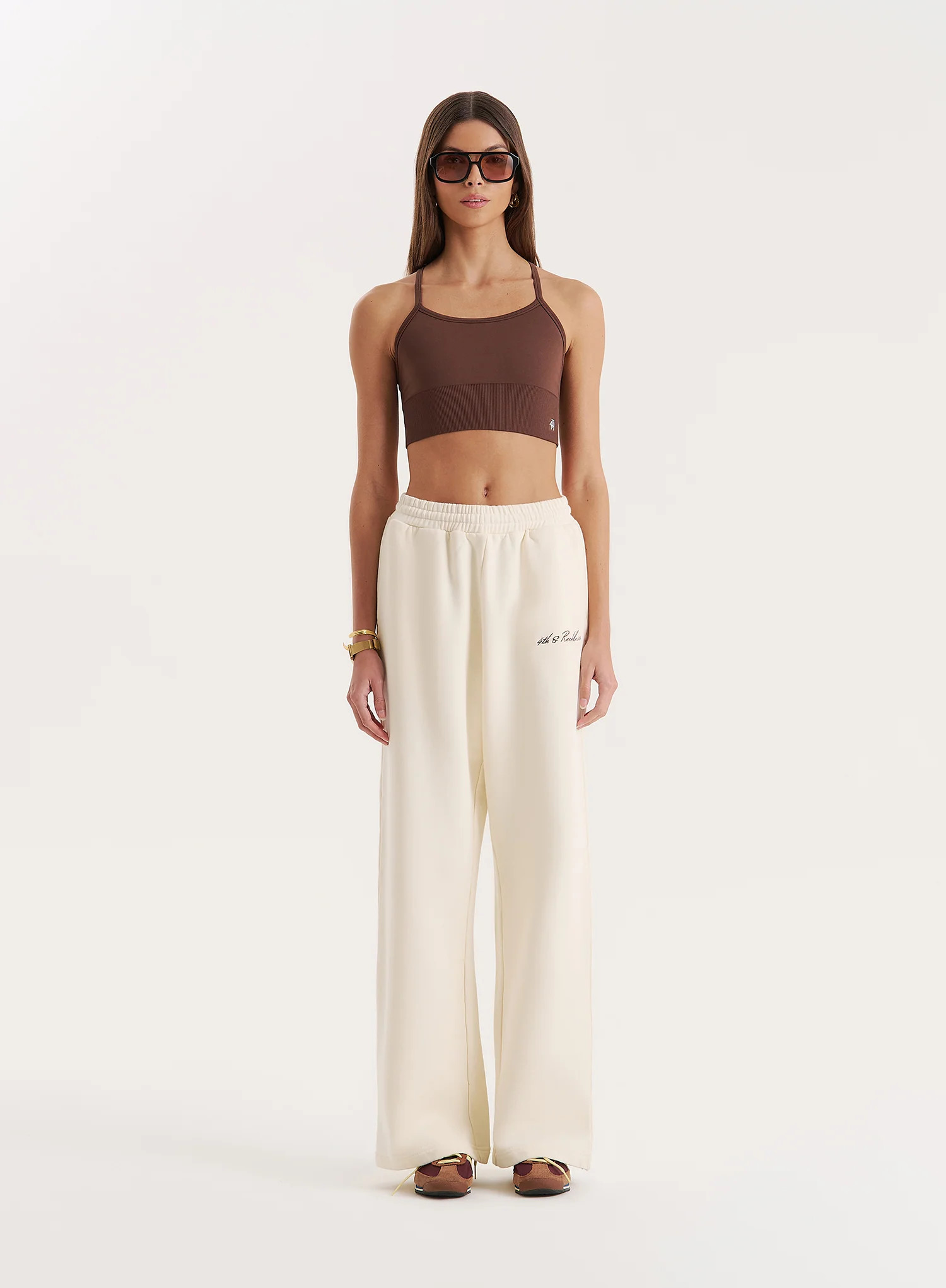 Buttercream 4th Wide Leg Branded Joggers- Fergie | 4th & Reckless