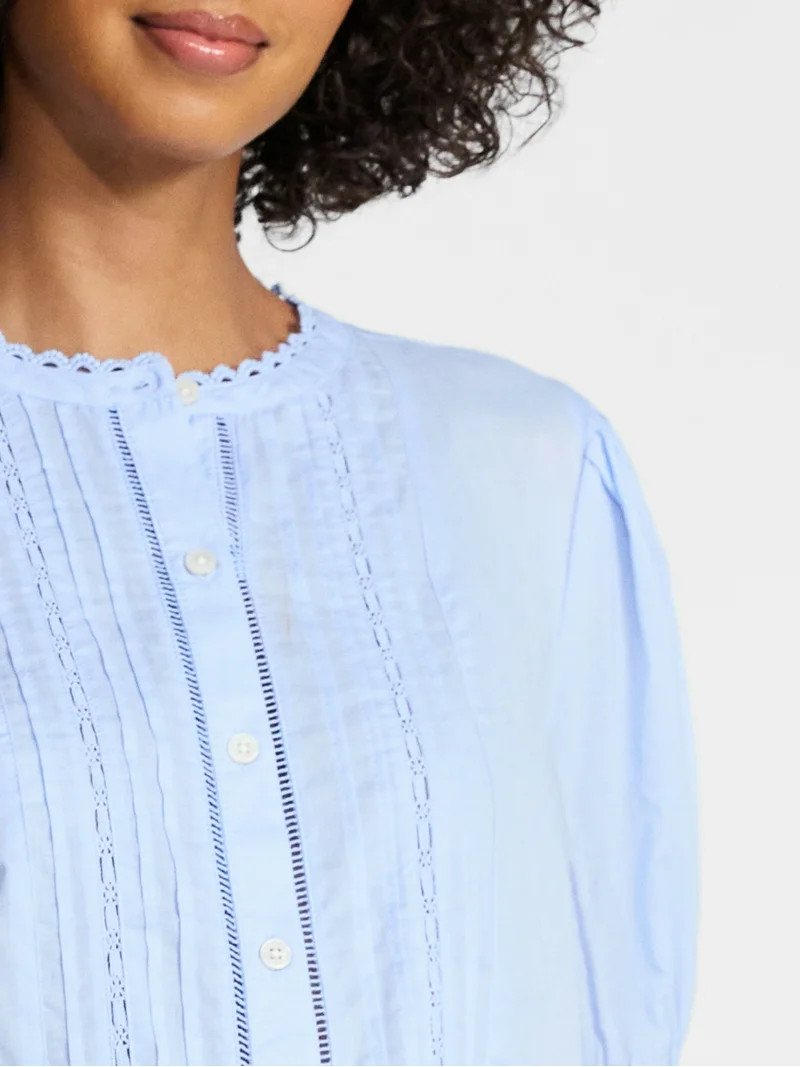 Time and Tru Women's and Women's Plus Cotton Lace Inset Blouse with Elbow Length Sleeves, Sizes X... | Walmart (US)