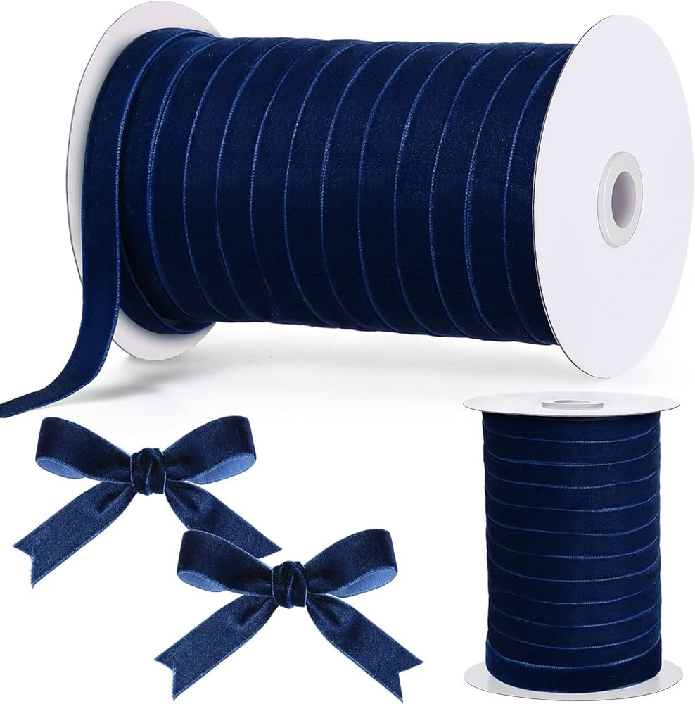 Chuangdi 5/8 Inch, 60 Yard Christmas Velvet Ribbon Vintage Dark Blue Ribbons for Gift Wrapping Ch... | Amazon (US)