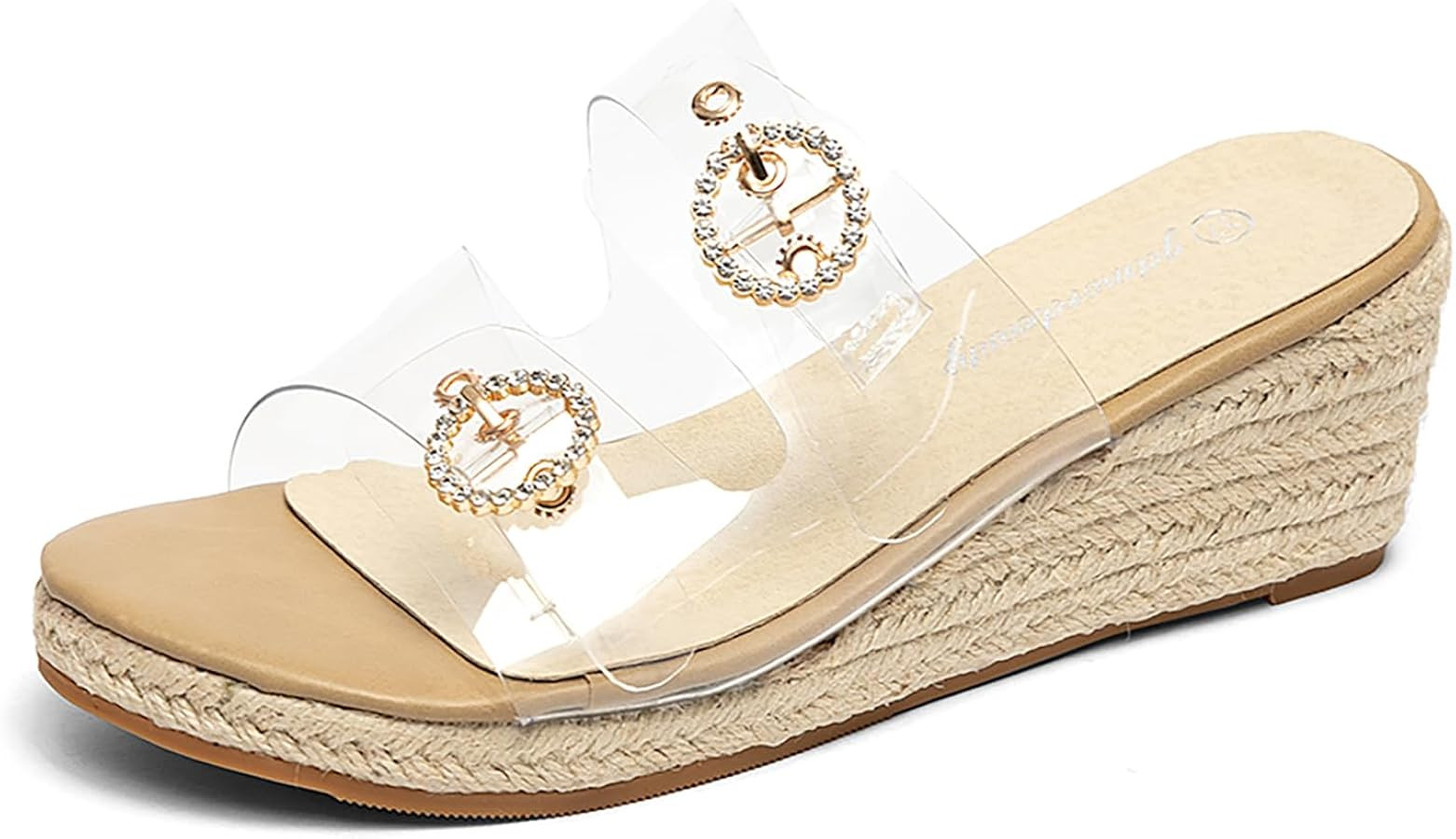 Jeesay Wedge Sandals for Women Slides with Buckle Strap Rhinestones Slip On Peep Toe Women's Plat... | Amazon (US)