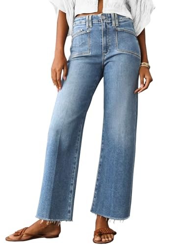 Cicy Bell Womens High Waisted Cropped Jeans Trendy Stretchy Baggy Straight Leg Raw Hem Capri Deni... | Amazon (US)