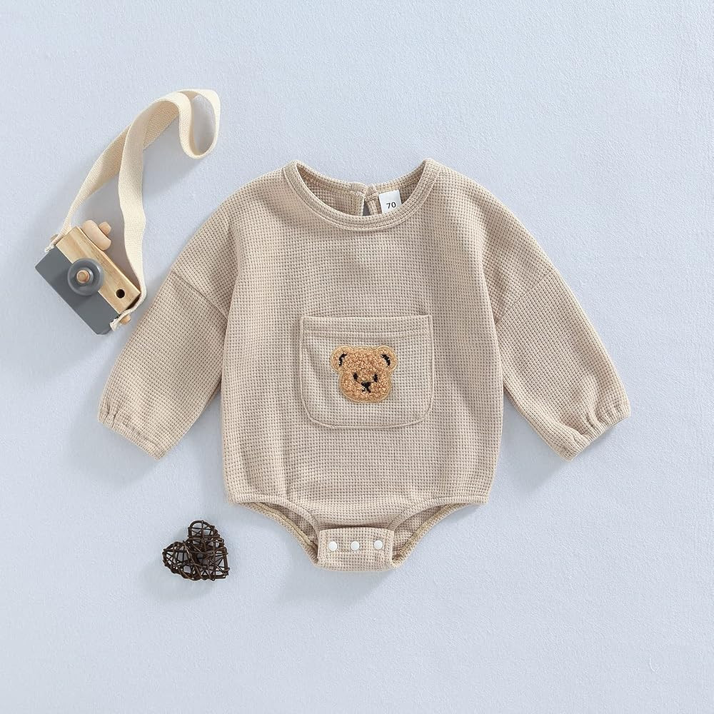 Unisex Baby Boys Girls Crewneck Waffle Knit Sweatshirt Romper Oversized Long Sleeve Bubble Onesie Bo | Amazon (US)