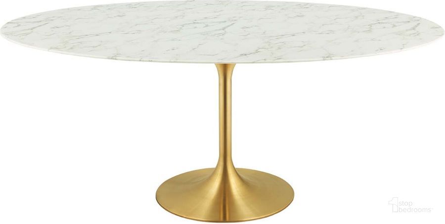 Lippa Gold and White 78 Inch Oval Artificial Marble Dining Table EEI-3257-GLD-WHI | 1stopbedrooms