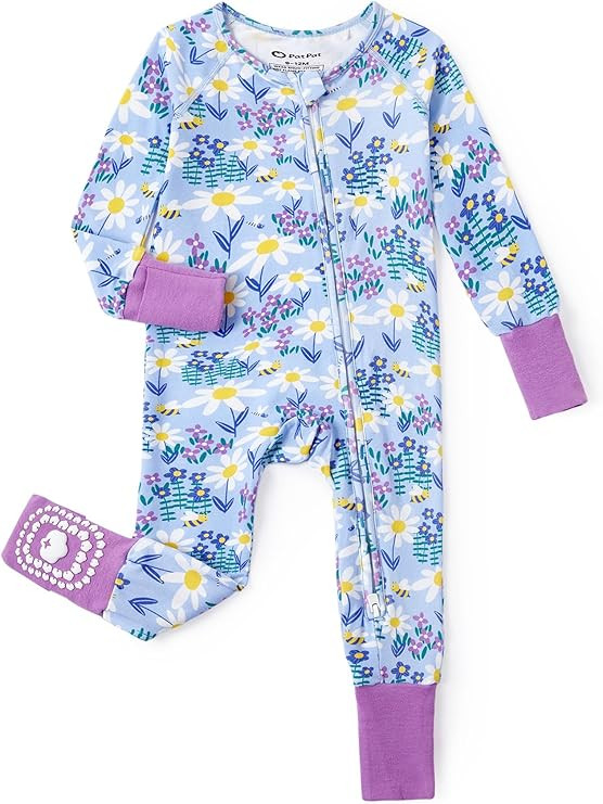 PATPAT Organic Cotton Baby Footie Pajamas with Two-Way Zipper & Fold-Over Mittens, Soft Stretchy ... | Amazon (US)