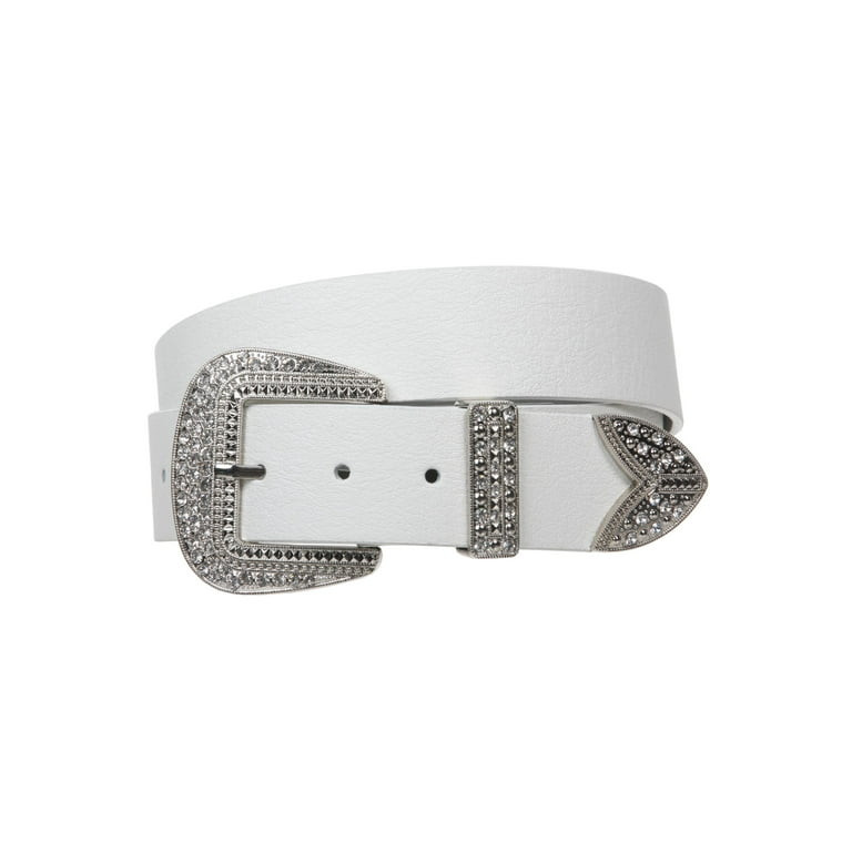 Western Rhinestone Buckle Plain Leather Belt | Walmart (US)