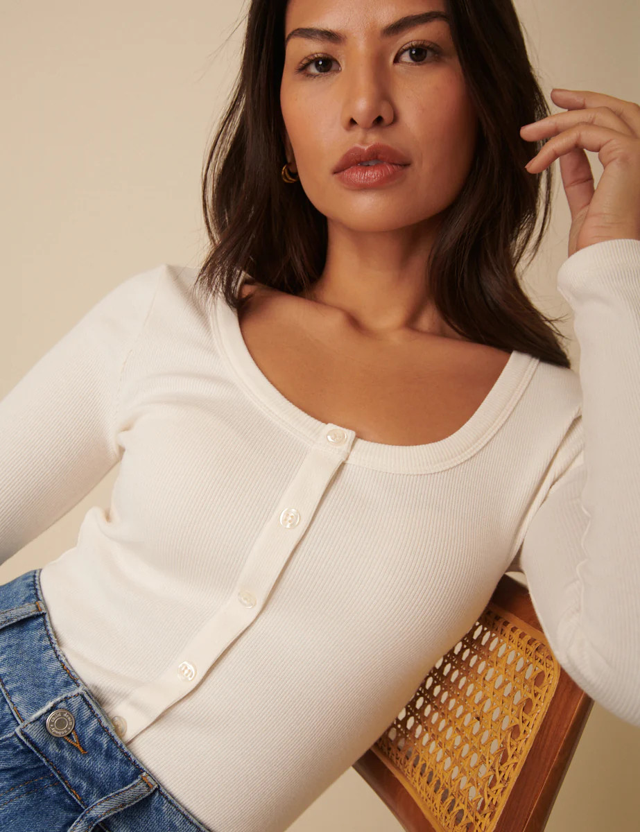 Cream Scoop Neck Button Through Top | Nobody's Child