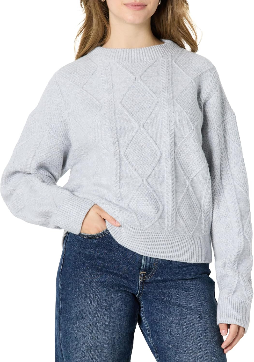 Amazon Essentials Women's Relaxed-Fit Cable Crewneck Sweater | Amazon (US)