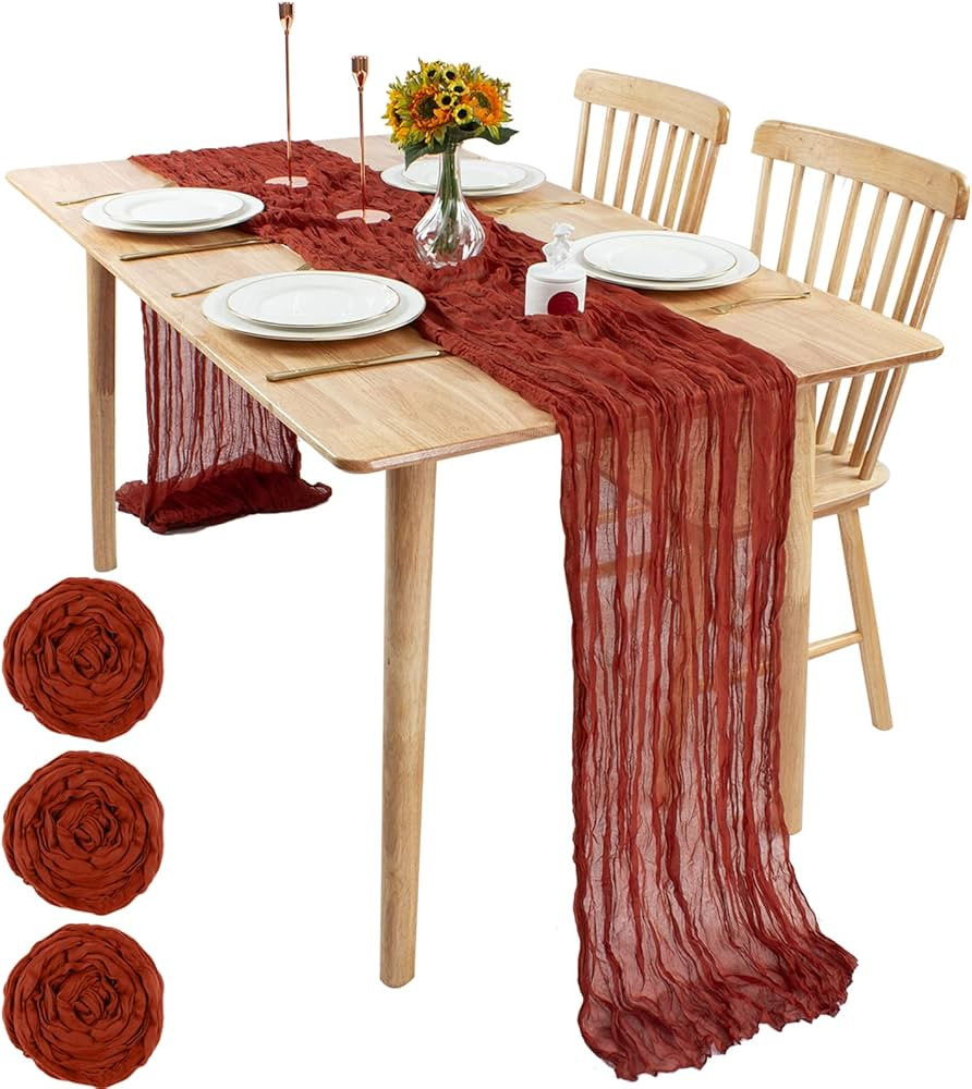Terracotta Cheesecloth Table Runner 13.3ft 3 PC Gauze Table Runners Long Boho Gauze Fabric Table ... | Amazon (US)