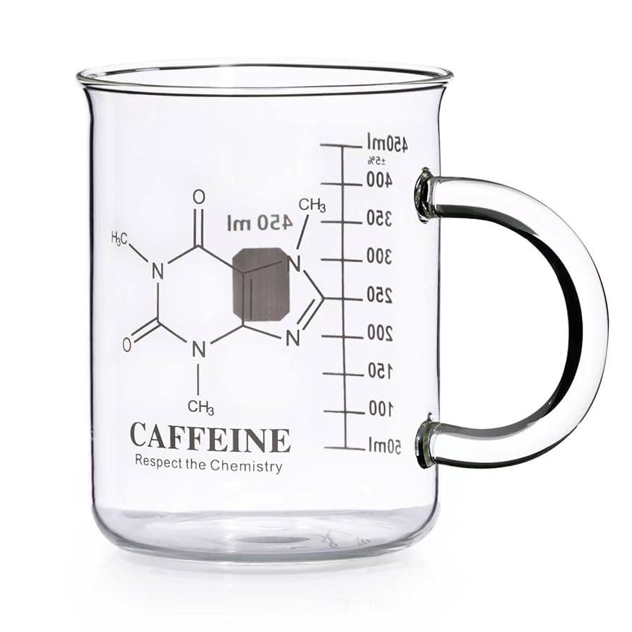 Caffeine Beaker Mug, Caffeine Molecule Mug - Chemistry Mug 16 oz Borosilicate Glass Coffee Mugs w... | Amazon (US)