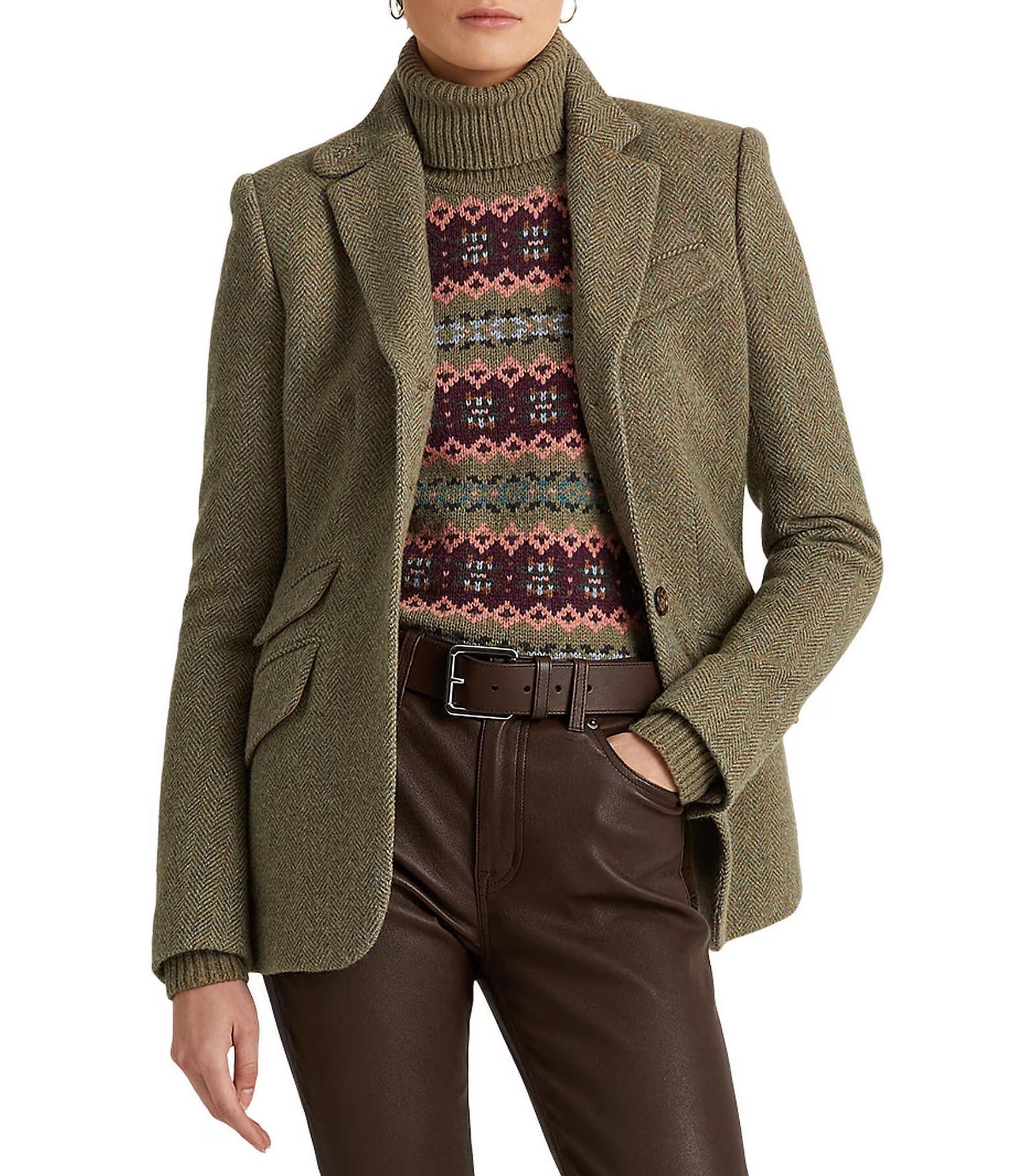 Lauren Ralph Lauren Herringbone Wool Blend Notch Lapel Button Front Long Sleeve Tweed Blazer | Di... | Dillard's