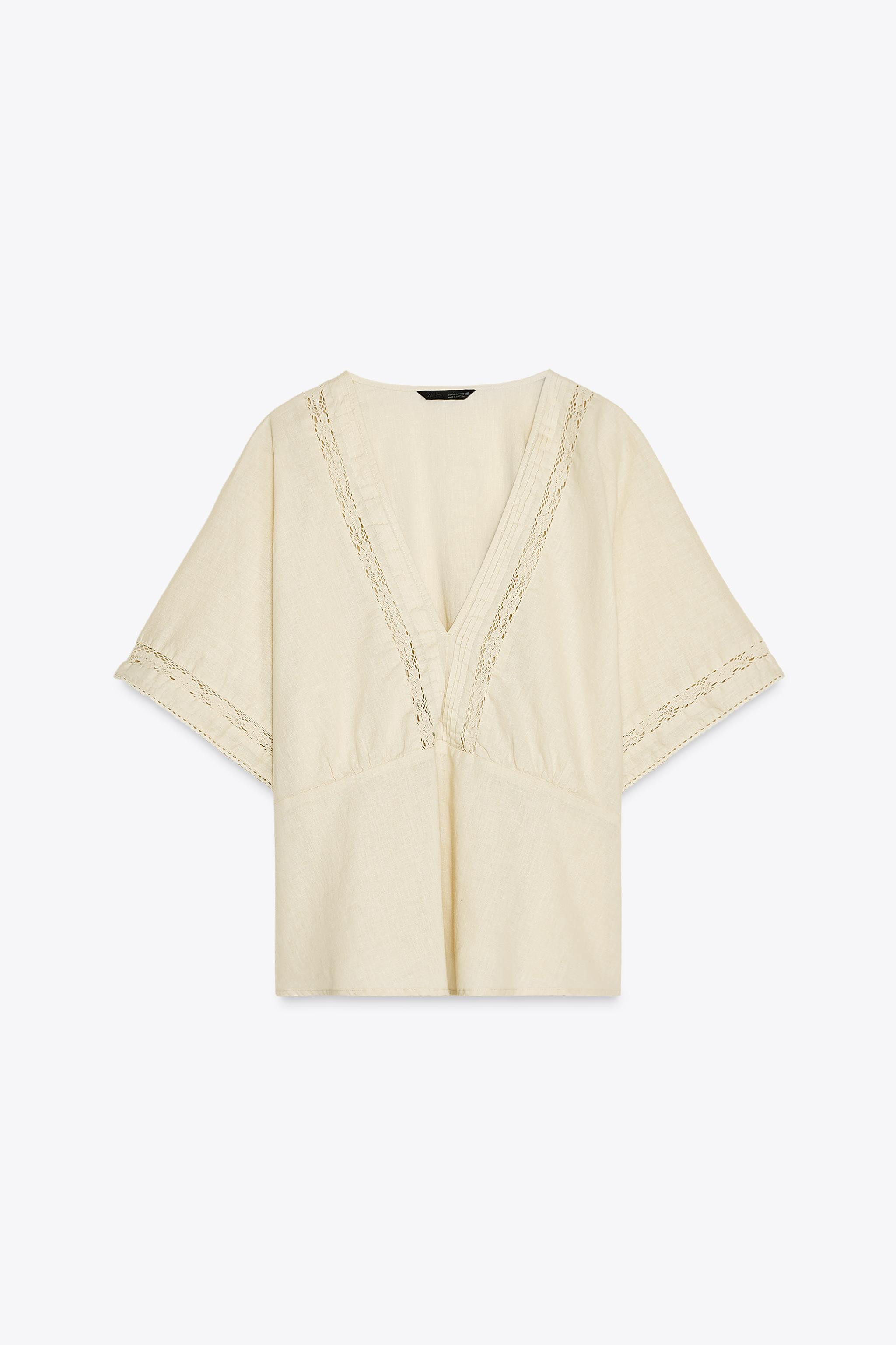 LINEN TOP WITH LACE DETAILS | Zara US