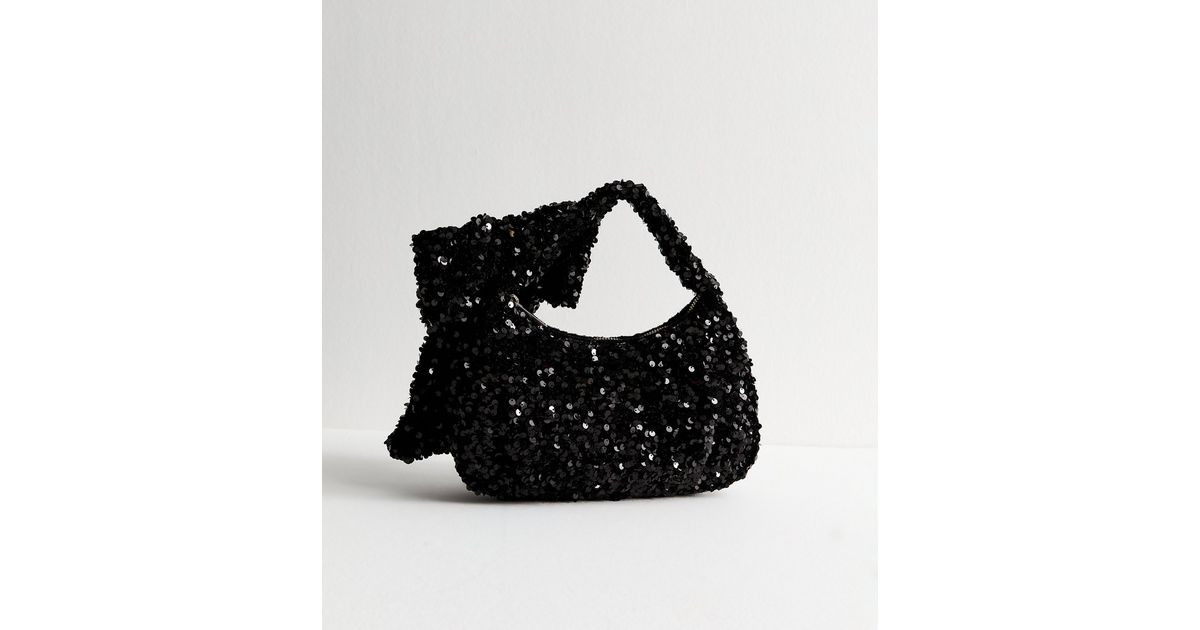 Black Sequinned Bow Appliqued Hand Bag | New Look | New Look (UK)