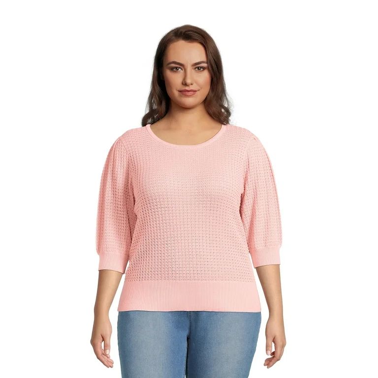 Terra & Sky Women's Plus Size Short Sleeve Scoop Neck Sweater | Walmart (US)