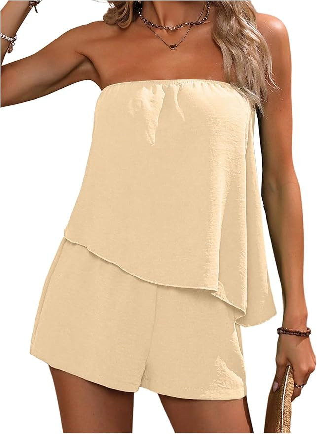 SOLY HUX Women's Summer 2 Piece Outfits Sleeveless Asymmetrical Tube Top and Shorts Set | Amazon (US)
