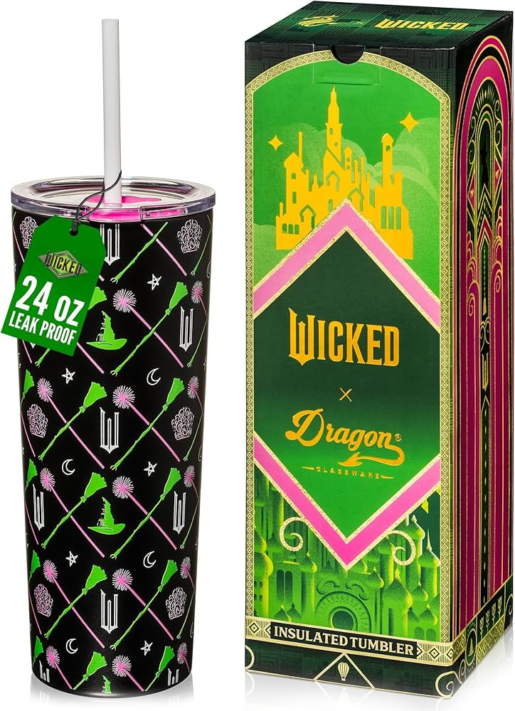 Dragon Glassware x WICKED Vacuum Insulated Tumbler with Lid and Straw - 24 oz Tumbler Cup with 2 ... | Amazon (US)