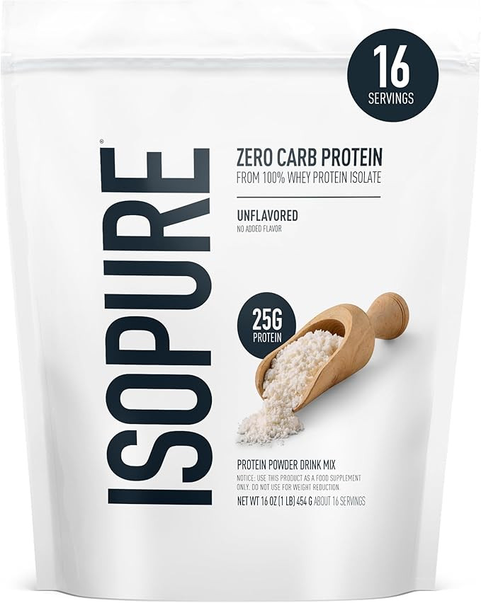 Isopure Zero Carb 100% Pure Whey Isolate Protein Powder, Gluten Free, with Vitamins, Unflavored, ... | Amazon (US)