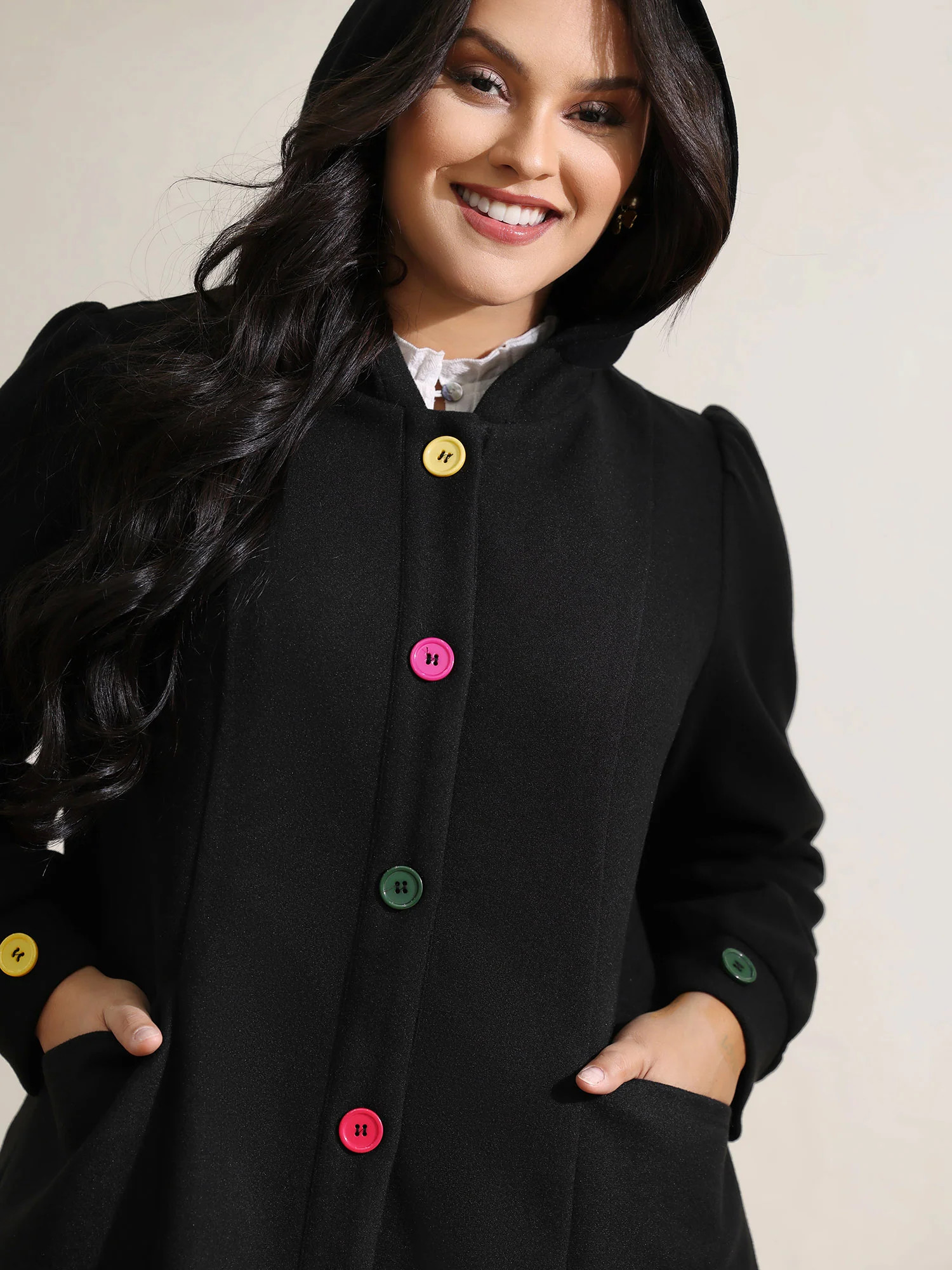 Colorful Buttons Hooded Pocket Coat | Bloomchic