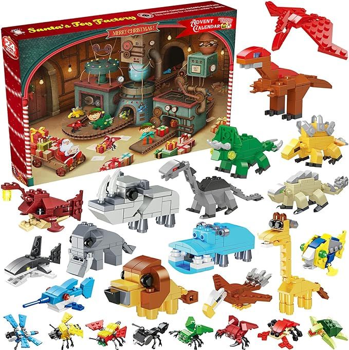 Yun Nist Christmas Advent Calendar 2021 for Kids,Dinosaur Animals Building Blocks Toys for Boys T... | Amazon (US)