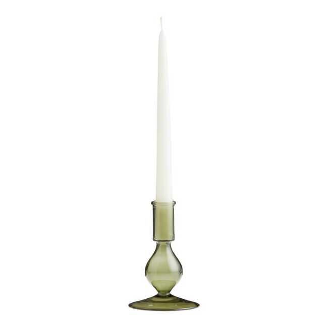 Small Olive Green Glass Taper Candle Holder | World Market