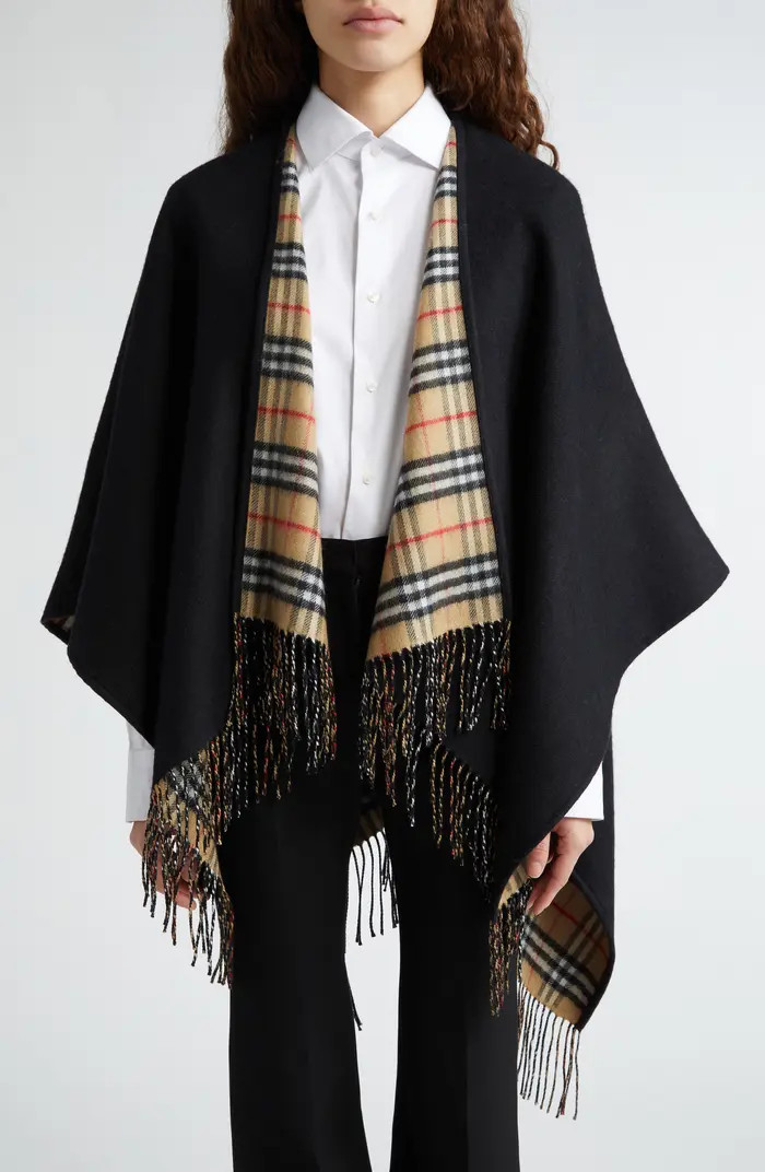 Burberry Reversible Open Front Wool Cape | Nordstrom | Nordstrom