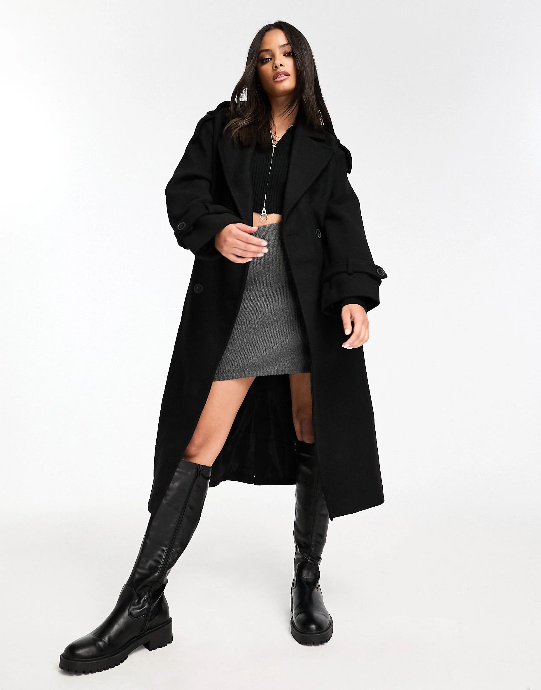 Bershka wool trench coat in black | ASOS (Global)