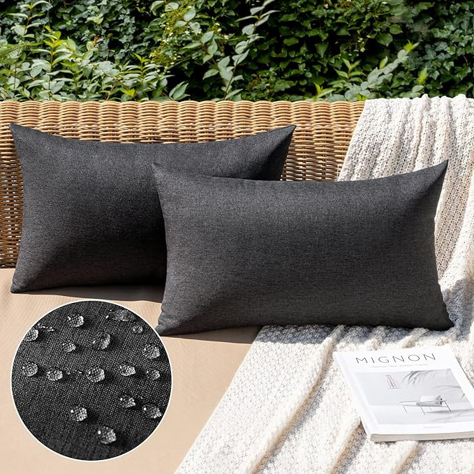 MIULEE Pack of 2 Decorative Outdoor Solid Waterproof Throw Pillow Covers Faux Linen Garden Farmho... | Amazon (US)
