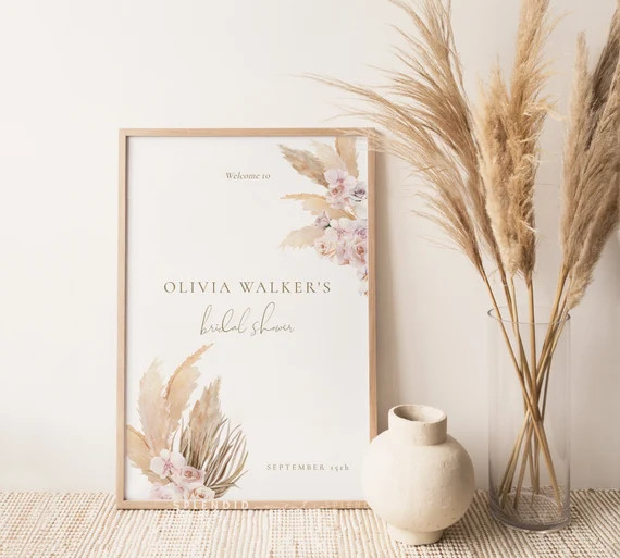 Modern Bohemian Bridal Shower Welcome Sign, Pampas Grass Bridal Shower Sign, Bridal Shower Templa... | Etsy (US)