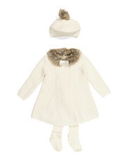 Infant Girls Faux Fur Collar Dress With Beret And Tights | TJ Maxx