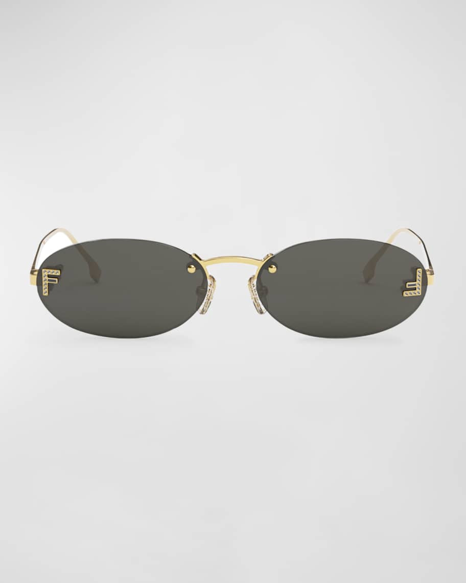 Embellished FF Oval Metal Sunglasses | Neiman Marcus