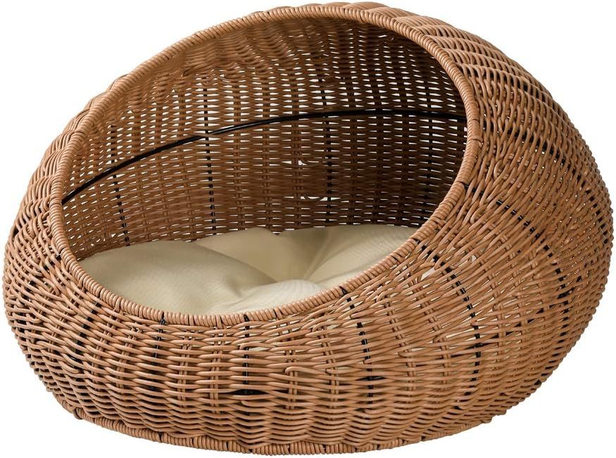 XYQ Hand Made Rattan Round Bed with Soft Cushion for Cats or Small Dogs, Wicker Basket Pet House | Amazon (US)